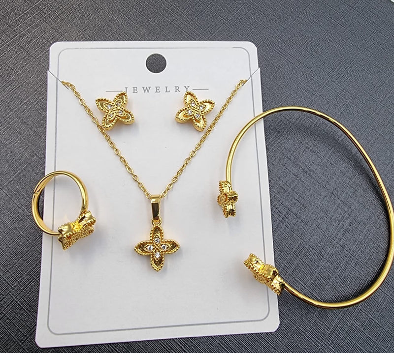 Gold Plated Four-Leaf Clover Jewelry Set