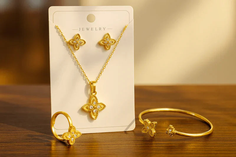 Gold Plated Four-Leaf Clover Jewelry Set